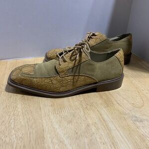 Vintage Hugo Vitelli Yellow/Brown Crocodile Print Square Toe Loafers Sz 8.5